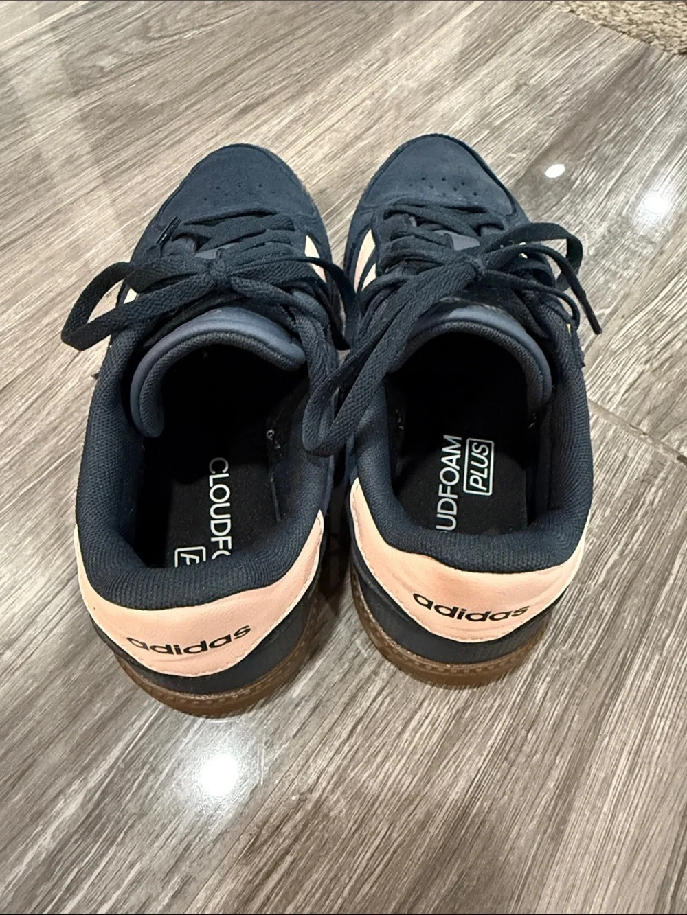 adidas Navy Suede Sneakers with Pink Stripes